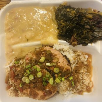 T Rey's - Lima beans, greens, stuffed pork loin with rice and gravy. Good (the greens were excellent) - Cajun/Creole Near Me - Mandeville, Louisiana T Rey's - Lima beans, greens, stuffed pork loin with rice and gravy. Good (the greens were excellent) - Cajun/Creole Near Me - Mandeville, Louisiana
