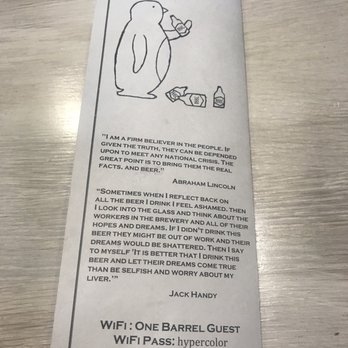 One Barrel Brewing - WiFi and PW. - Breweries Near Me - Egg Harbor, Wisconsin