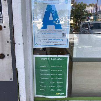 Subway - Hours of Operation - Sandwiches Near Me - San Diego, California