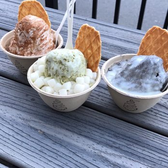 Powder - left to right: horchata with cinnamon sugar, green tea with mochi, and black sesame with extra condensed milk - Desserts Near Me - San Francisco, California Powder - left to right: horchata with cinnamon sugar, green tea with mochi, and black sesame with extra condensed milk - Desserts Near Me - San Francisco, California