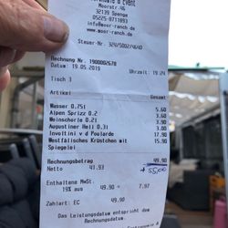 Moor Ranch - Rechnung tolles Preis Leistung Verhältnis für gebotene Speisen und Getränke