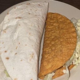 Soft Chicken Taco with cheese and lettuce and a Hard Beef Taco with Cheese and Lettuce. Soft Chicken Taco with cheese and lettuce and a Hard Beef Taco with Cheese and Lettuce.