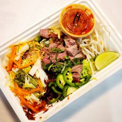 Asian Box - Burlingame - CYO Steak on veggies with Side Hot Box it sauce - nice simple spicy sauce with no sweetness