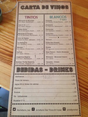 Menu photo 2 Artefacto Seville, SE Menu photo 2 Artefacto Seville, SE