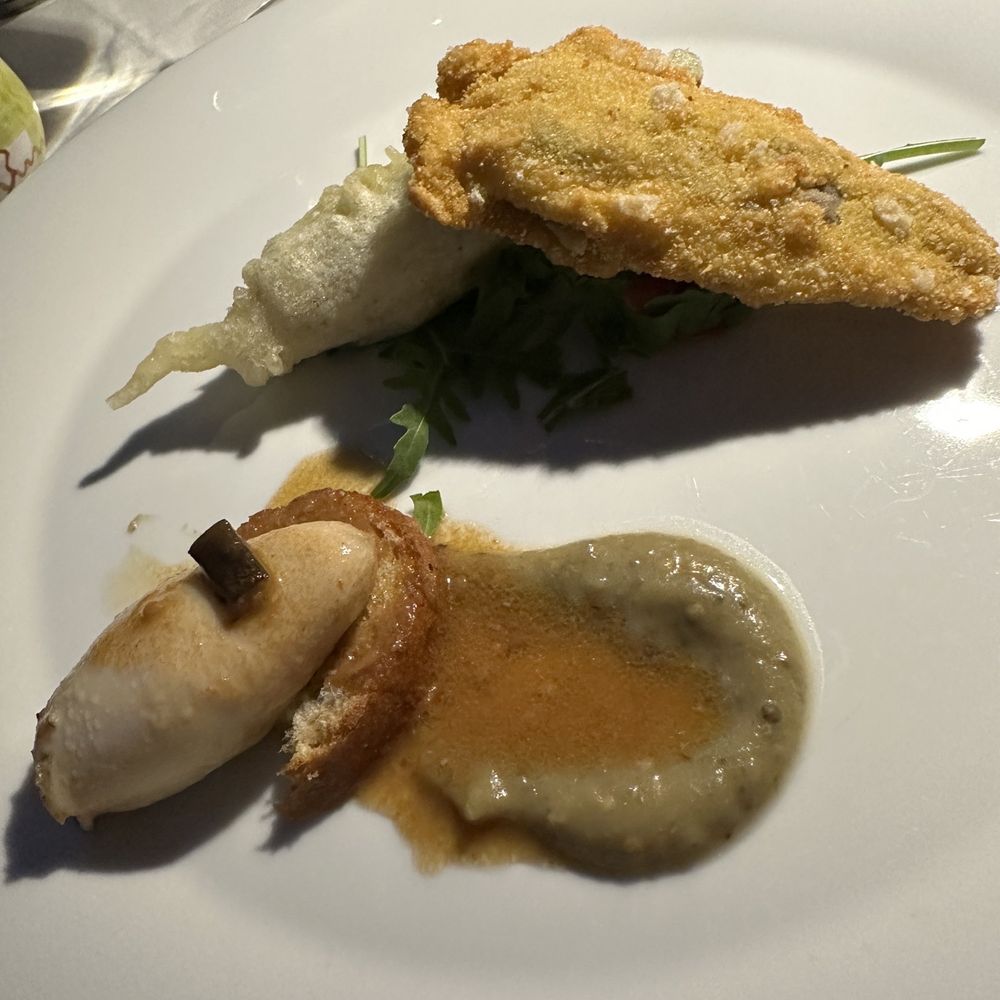 Lido Azzurro - App special for two. Stuff zucchini flower, stuffed squid, fried anchovy - Italian Near Me - Amalfi, SA Lido Azzurro - App special for two. Stuff zucchini flower, stuffed squid, fried anchovy - Italian Near Me - Amalfi, SA