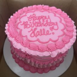 Pink vintage icing birthday cake, lemon cake with vanilla buttercream