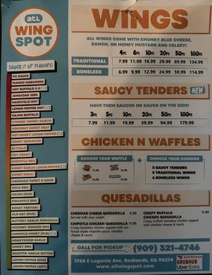 Menu photo 5 ATL Wing Spot Redlands, CA