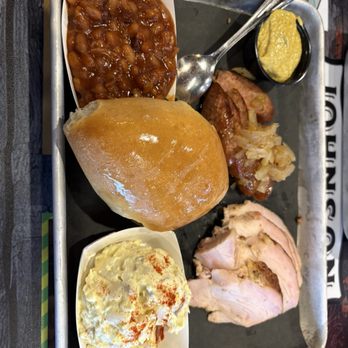 Johnson's Barbeque - Sausage/turkey combo with BBQ beans and potato salad - Barbeque Near Me - Plant City, Florida Johnson's Barbeque - Sausage/turkey combo with BBQ beans and potato salad - Barbeque Near Me - Plant City, Florida