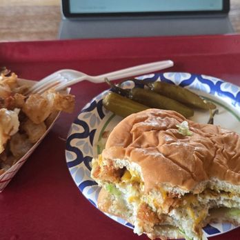Arctic Roadrunner - Halibut sandwich, cole slaw, and onion pieces (homemade) - Burgers Near Me - Anchorage, Alaska