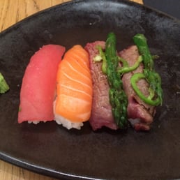 Tuna, salmon and beef asaparagus