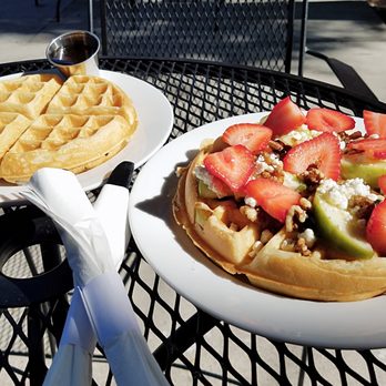 Morgan's Mill - The Goat Waffle with added strawberries and a plain waffle for the kiddo! - Coffee & Tea Near Me - Woodland, California Morgan's Mill - The Goat Waffle with added strawberries and a plain waffle for the kiddo! - Coffee & Tea Near Me - Woodland, California