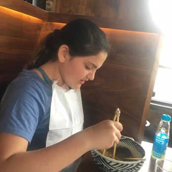 Ramen Wasabi - Rubber banded chop sticks. She tries - Ramen Near Me - Chicago, Illinois