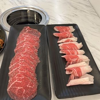 Kim Shabu - Angus Chuck Tender (left) and Angus Brisket (right) - Korean Near Me - Houston, Texas Kim Shabu - Angus Chuck Tender (left) and Angus Brisket (right) - Korean Near Me - Houston, Texas