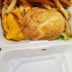 Lorena's Restaurant - Cheese burger and fries.