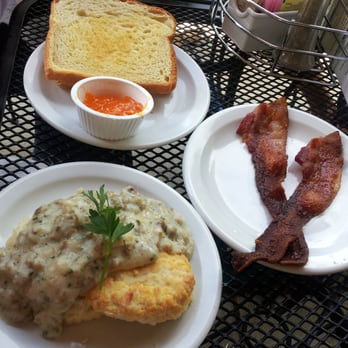 Rise Breakfast - biscuits and gravy - side of toast (!?) and side of bacon - Breakfast & Brunch Near Me - Fort Collins, Colorado Rise Breakfast - biscuits and gravy - side of toast (!?) and side of bacon - Breakfast & Brunch Near Me - Fort Collins, Colorado
