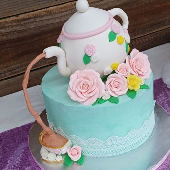 The Sweetest Confections - Our tea party cake. - Custom Cakes Near Me The Sweetest Confections - Our tea party cake. - Custom Cakes Near Me