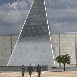 United States Air Force Academy Cadet Chapel - Cool triangle-ish artwork at the end of the Honor Court