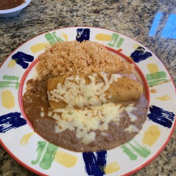 Ma' Luz - Beef enchilada with rice and beans. - Mexican Near Me - Charlotte, North Carolina