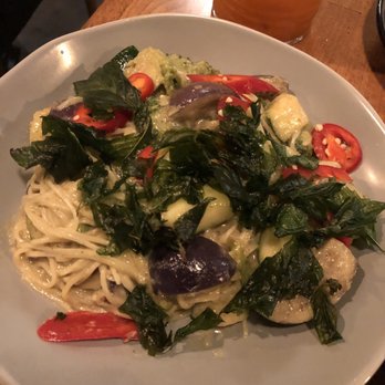 Wayla - Mee Pad Kang Kiao Wan Pak / Green Curry Noodles w/ Veggies - my fave! Love the brussels sprouts! ($17) - Thai Near Me - New York, New York Wayla - Mee Pad Kang Kiao Wan Pak / Green Curry Noodles w/ Veggies - my fave! Love the brussels sprouts! ($17) - Thai Near Me - New York, New York