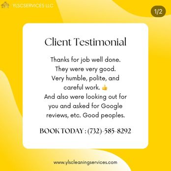 YLS Cleaning Services - Live Client Google Testimonial; - Home Cleaning Near Me - Edison, New Jersey