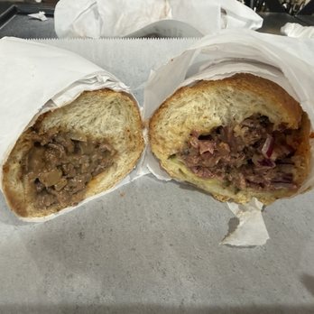 Butcher & Booze - Philly Cheesesteak Sandwich on the left. Pastrami Sandwich on the right - Butcher Near Me - Glendale, California Butcher & Booze - Philly Cheesesteak Sandwich on the left. Pastrami Sandwich on the right - Butcher Near Me - Glendale, California