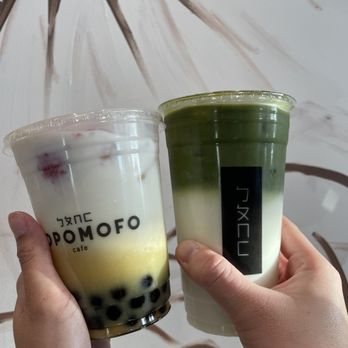 Bopomofo Cafe - Strawberry corn milk (left) and matcha latte (right) - Bubble Tea Near Me - Artesia, California