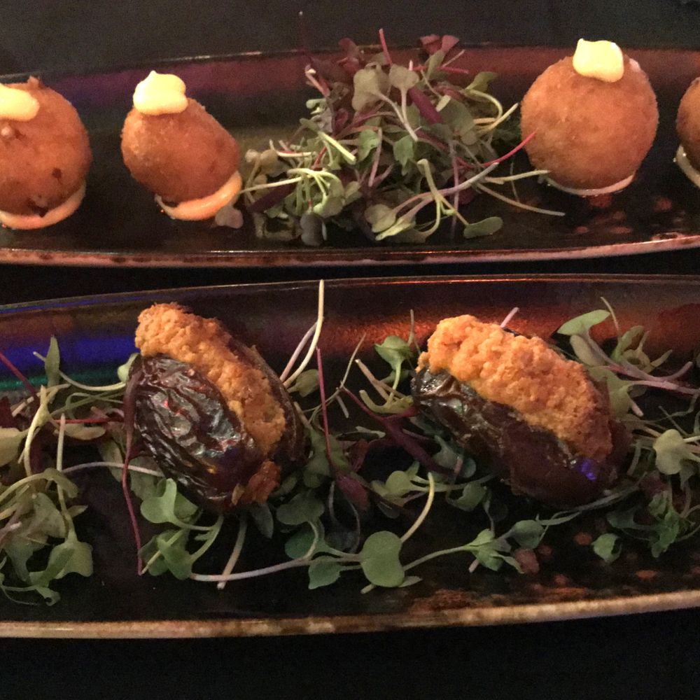 Sol y Sombra - Scallop Croquettes and Chorizo stuffed Dates - Spanish Near Me - Cathedral City, California Sol y Sombra - Scallop Croquettes and Chorizo stuffed Dates - Spanish Near Me - Cathedral City, California