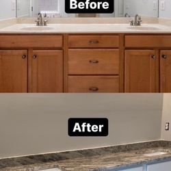 Maranatha Granite and Floors - Before and after of master bath vanities. This granite is pretty!