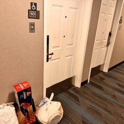 Garbage bags in the hallways.