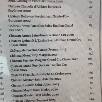 Bistro Mistral - Partial red wine menu - French Near Me - Bellaire, Texas