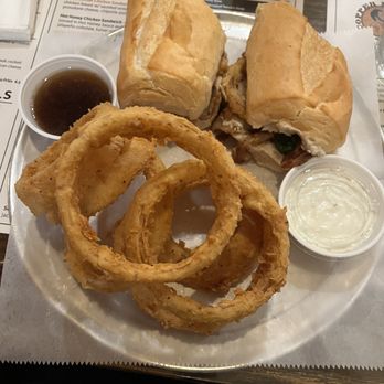 Copper Penny - Hot Roasted Pork Sandwich Beer Battered Onion Rings - American Near Me - Wilmington, North Carolina