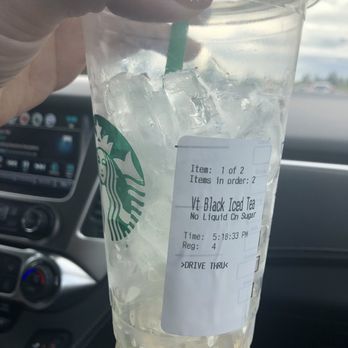 Starbucks - Friendly drive-thru employee but this tea was a huge disappointment. There was probably 3-4 sips of tea and the rest was ice. :( - Coffee & Tea Near Me - Puyallup, Washington