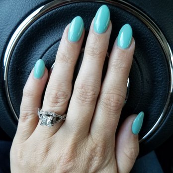 Royal Nails - Almond shaped nails with the color mint - Nail Salons Near Me - Anaheim, California