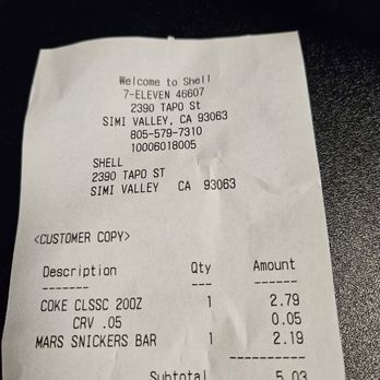 Shell Gas Carwash - 7 Eleven on the receipt - Gas Stations Near Me - Simi Valley, California Shell Gas Carwash - 7 Eleven on the receipt - Gas Stations Near Me - Simi Valley, California