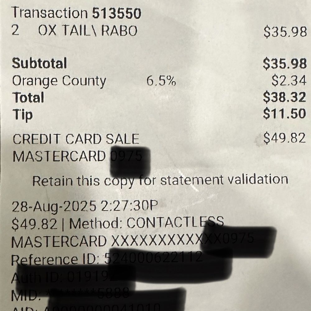 Receipt we paid for a take out not dine in. Note 30% tip was added by the cashier Yurdis not by us. BEWARE! Check your receipts! Receipt we paid for a take out not dine in. Note 30% tip was added by the cashier Yurdis not by us. BEWARE! Check your receipts!