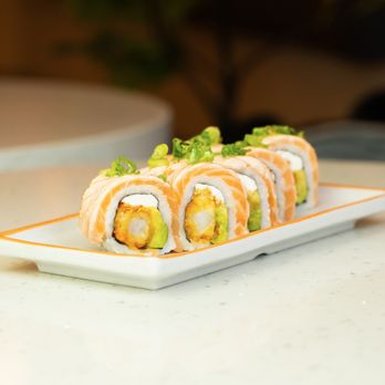 Sushi MAS - Wynwood - TRUFFLE TROUBLE ROLL: Shrimp panko, cream cheese and avocado, topped with seared salmon, truffle oil and scallions. - Sushi Bars Near Me - Miami, Florida Sushi MAS - Wynwood - TRUFFLE TROUBLE ROLL: Shrimp panko, cream cheese and avocado, topped with seared salmon, truffle oil and scallions. - Sushi Bars Near Me - Miami, Florida