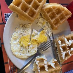 Joplin Cafe - A waffle and an Eggo for hard you can't see my whip cream. Trust me it's good.