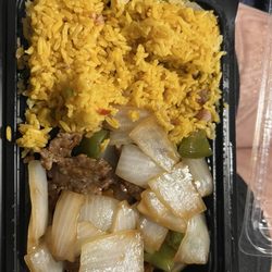 China King - Steak a pepper with onion, pork fried rice.
