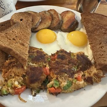 Two Sisters Coffee Shop - Crab cake breakfast special - Coffee & Tea Near Me - Gloucester, Massachusetts