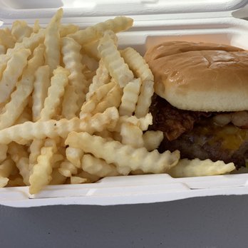The Beaver Hut - Burger and fries special with cheese and bacon added. Fries were fresh and hot and ample serving. Burger was tin but great price. - Breakfast & Brunch Near Me - Corvallis, Oregon
