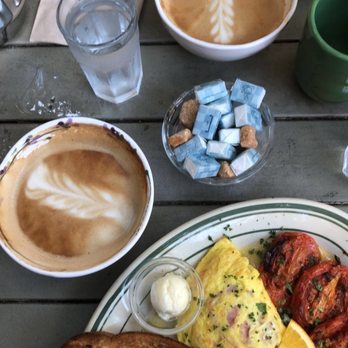 La Note - Omelette Fromage et Jambon, Lemon Gingerbread Pancakes and Poached Pears and a Double Latte - French Near Me - Berkeley, California La Note - Omelette Fromage et Jambon, Lemon Gingerbread Pancakes and Poached Pears and a Double Latte - French Near Me - Berkeley, California