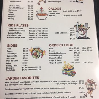 El Jardin Restaurant - Menu page 2.  1/1/2019. - Mexican Near Me - Beeville, Texas