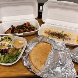 Mirage Mediterranean Restaurant - Single Kabob (2), Hummus, Side Greek Salad, pita bread