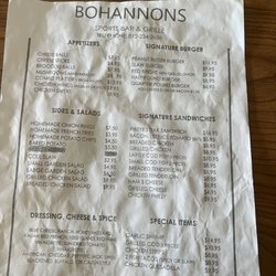 Bohannons - Menu