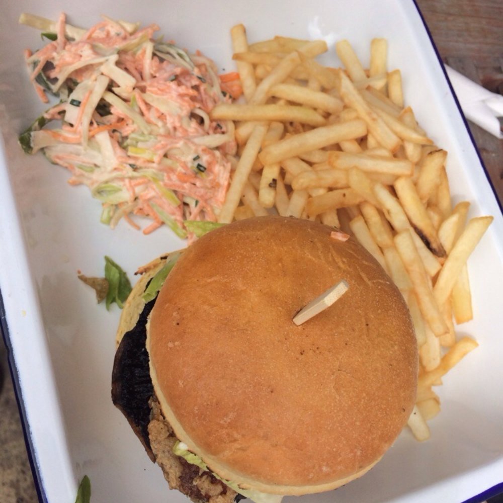 Boston Tea Party - Veggie burger with fries and coleslaw. - Coffee & Tea Near Me - Bristol, BST