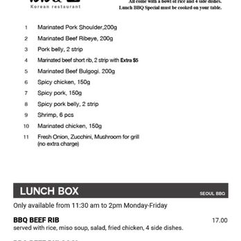 Seoul Korean BBQ Restaurant - Lunch menu - Korean Near Me - Calgary, Alberta Seoul Korean BBQ Restaurant - Lunch menu - Korean Near Me - Calgary, Alberta