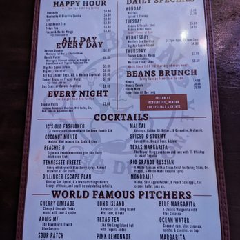 Cool Beans Bar & Grill - Menu Back - Burgers Near Me - Denton, Texas
