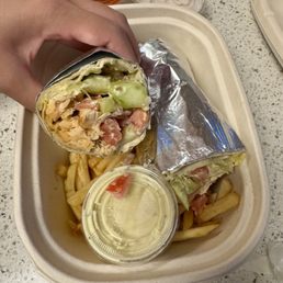Mediterranean Salmon Wrap w Fries Mediterranean Salmon Wrap w Fries