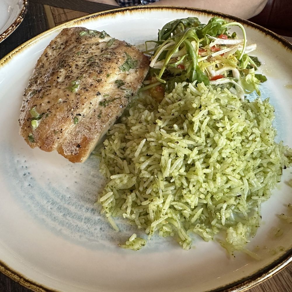 Haywire - Redfish, arugula salad, chimichurri rice - New American Near Me - Houston, Texas Haywire - Redfish, arugula salad, chimichurri rice - New American Near Me - Houston, Texas