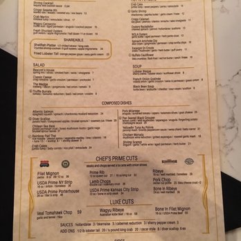 Bascom's Chop House - Bar menu - Steakhouses Near Me - Clearwater, Florida